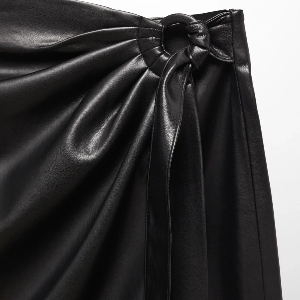 Mango Black Faux Leather Wrap Skirt - Picture 2 of 4